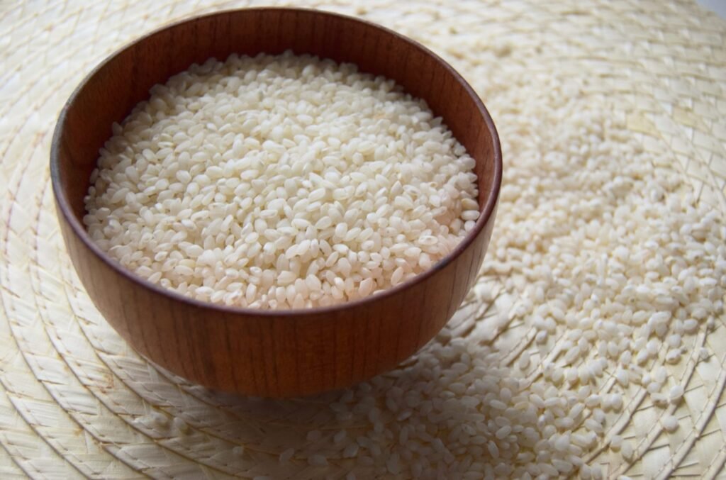 A beautiful picture of Bomba rice, the best type of Spanish rice for Paella due to the particular qualities of its starch
