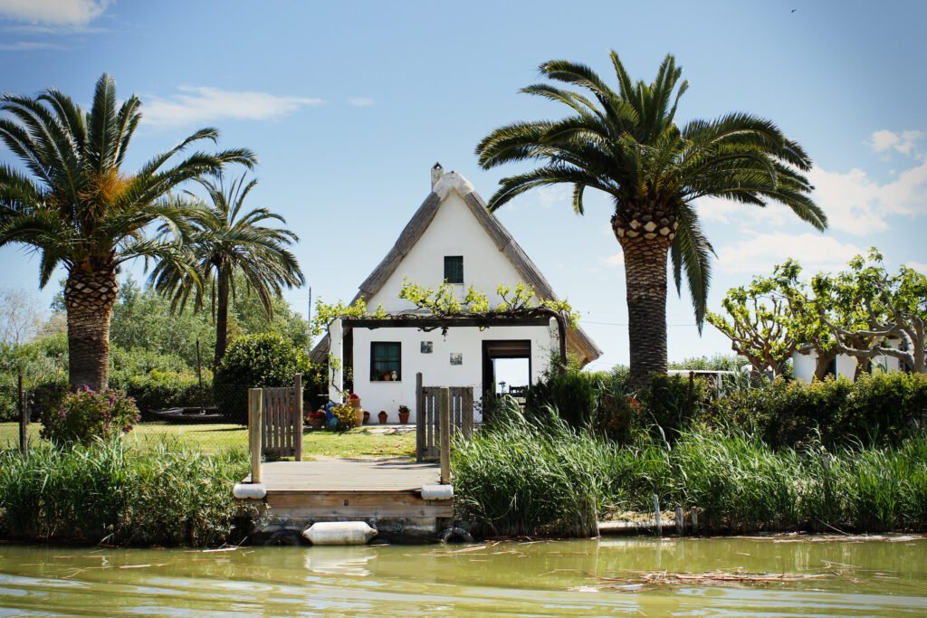 A modern day picture of a Barraca, the traditional homes where workers of the rice fields live in La Albufera, Valencia