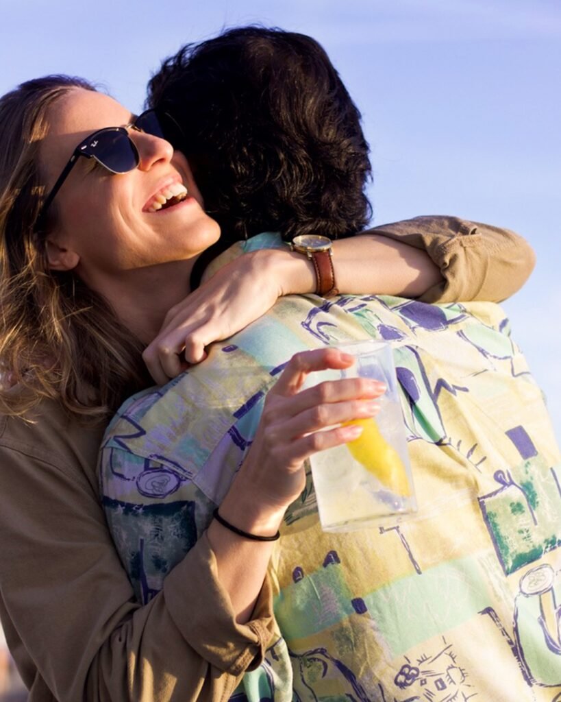 Friends hugging as a celebration of Life and Love in Spain. A representative image of La Vidorra.