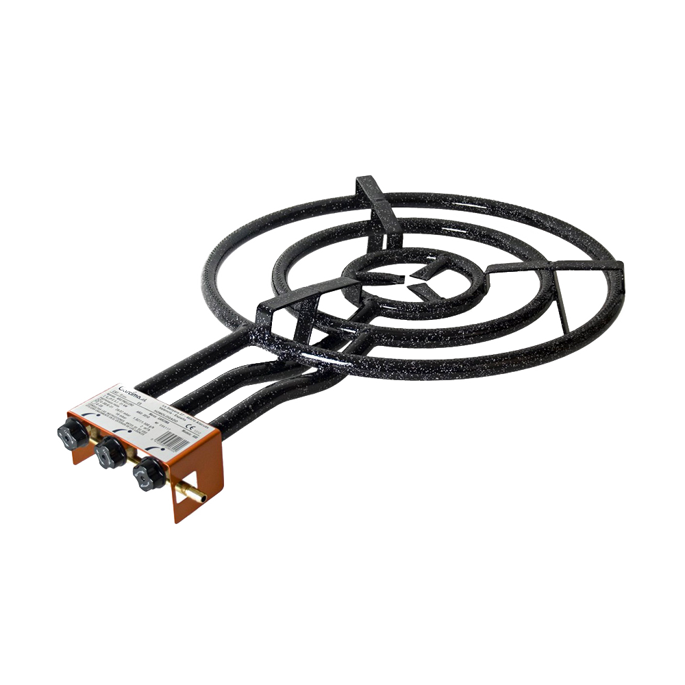 Picture of a classic Paella Gas Burner made of three rings, ideal for medium size Paellas for big groups